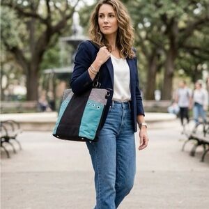 Jake’s Teal and Black Canvas Tote Bag - Stylish Everyday Carry
